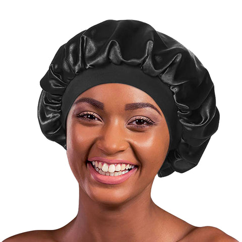 Satin Bonnet Silk Bonnet Sleeping Cap-Jumbo Plus 52cm SKU BonnetBLK