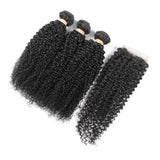 Free Closure:Brazilian KINKY CURL x3Bundles+ Free Closure SKU 3KW/C