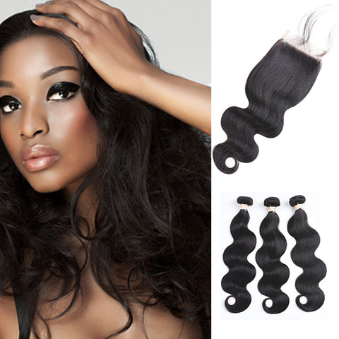 Free Closure:Brazilian Body Weaves x3Bundles+ Free Closure SKU 3BW/C