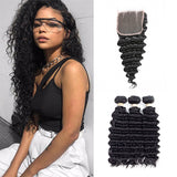 Free Closure:Brazilian DEEP WAVE x3Bundles+ Free Closure SKU 3DW/C