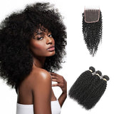 Free Closure:Brazilian KINKY CURL x3Bundles+ Free Closure SKU 3KW/C