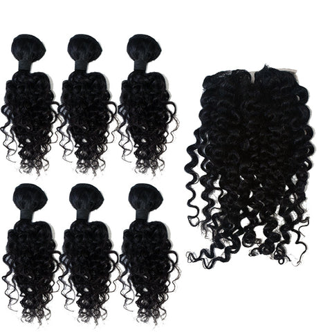 Hotdot South africa Hair 6pcs and Closure Kinky Wave Synthetic Package