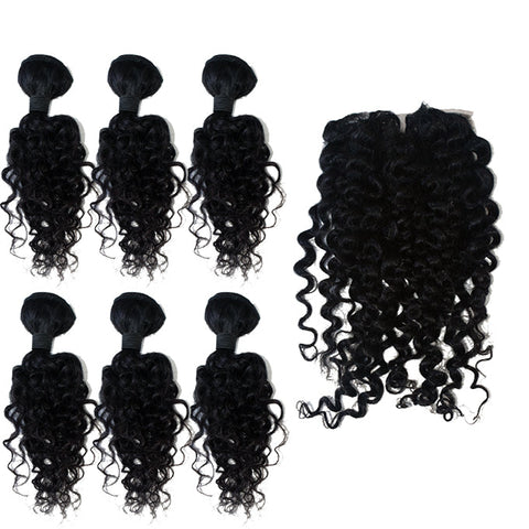 Hotdot South africa Hair 6pcs and Closure Kinky Wave Synthetic Package 